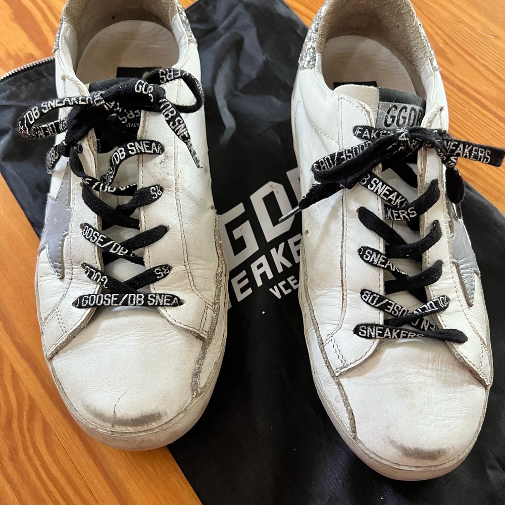 Golden Goose Superstar Sneaker in White & Silver Glitter [G35WS590 R55]